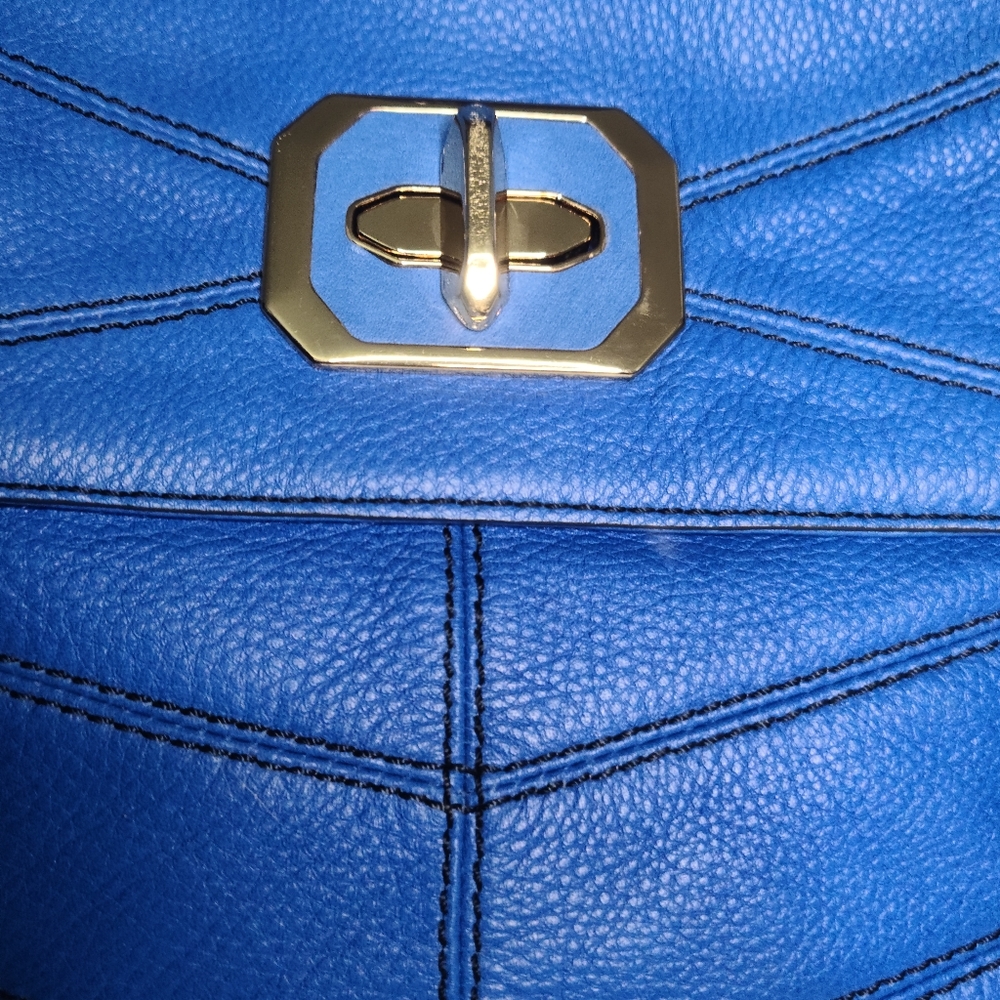 Anthropologie orYany Large Blue Leather Turn Lock Shoulder Bag - Picture 3 of 10